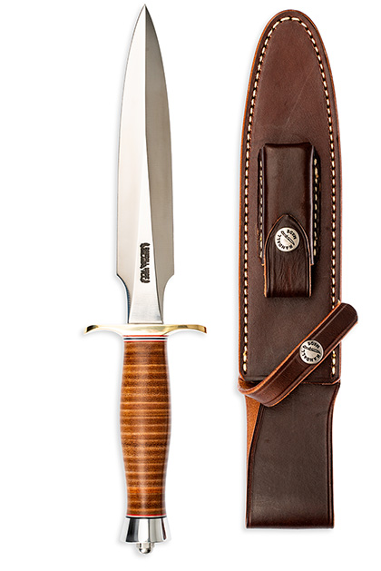 The Randall Made Knives Fighting Stiletto  2-7 Knife shown opened and closed.